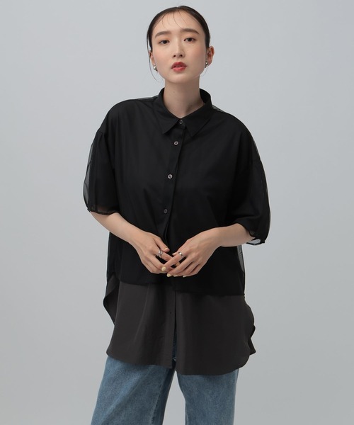 LEPSIM(レプシィム)の「サラキレチュールレイヤーチュニックSS 739872(シャツ/ブラウス・レディース・ピンク/ブルーパープル/チャコールグレー・FREE)」の1枚目の写真