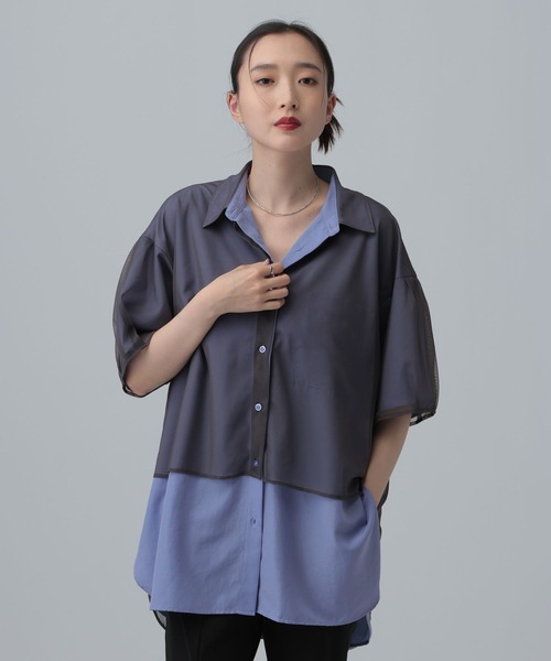 LEPSIM(レプシィム)の「サラキレチュールレイヤーチュニックSS 739872(シャツ/ブラウス・レディース・ピンク/ブルーパープル/チャコールグレー・FREE)」の14枚目の写真