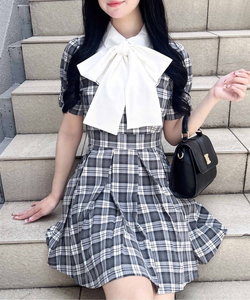 セール】【WEB限定】チェック柄シャツドッキングプリーツミニ