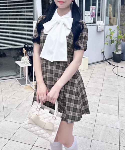セール】【WEB限定】チェック柄シャツドッキングプリーツミニ