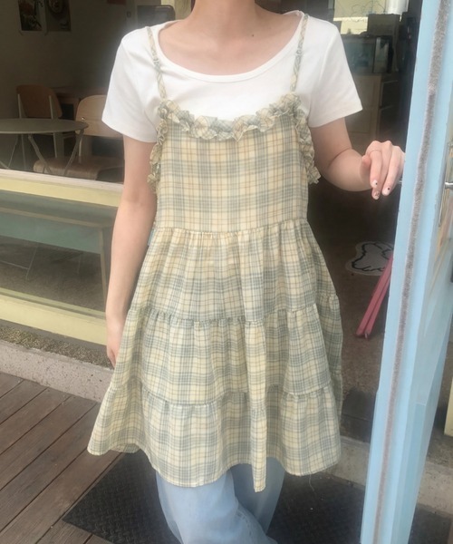 HAILY(ヘイリー)の「フリルネックチェック柄ティアードキャミワンピース/キャミトップス(キャミソール・レディース・ピンク/イエロー/ブルー・FREE)」の20枚目の写真