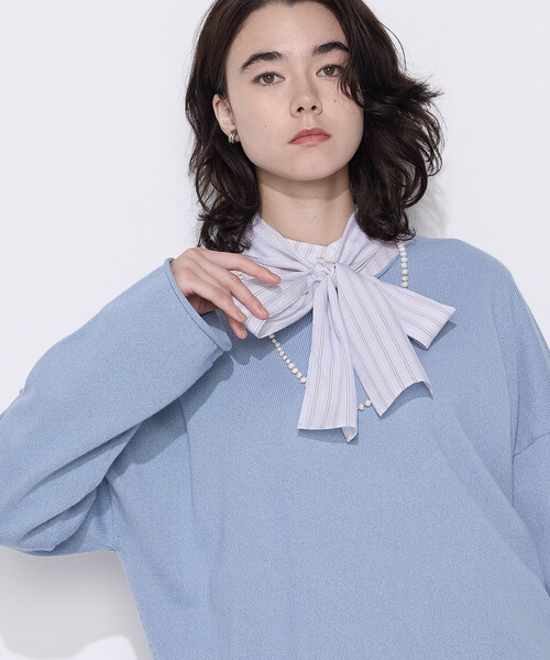 COMME CA Wardrobe(コムサワードローブ)の「〔 +サイズ 〕綿/ポリエステル天竺編 ニットプルオーバー(ニット/セーター・レディース・サックスブルー/ライトグレー・13号)」の16枚目の写真