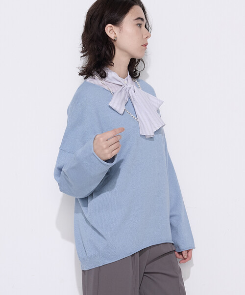 COMME CA Wardrobe(コムサワードローブ)の「〔 +サイズ 〕綿/ポリエステル天竺編 ニットプルオーバー(ニット/セーター・レディース・サックスブルー/ライトグレー・13号)」の17枚目の写真