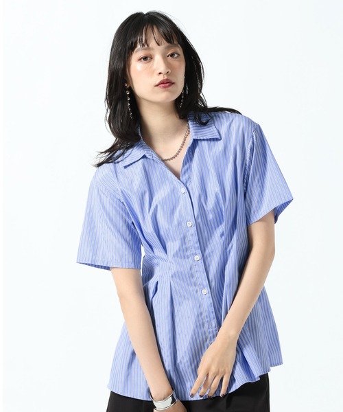 PAGEBOY(ページボーイ)の「ウエストタックシャツショートスリーブ(シャツ/ブラウス・レディース・ブルー系その他/ブラック・FREE)」の1枚目の写真