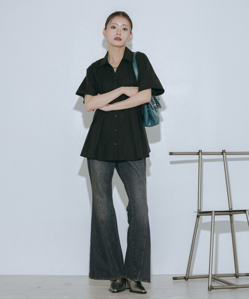 PAGEBOY(ページボーイ)の「ウエストタックシャツショートスリーブ(シャツ/ブラウス・レディース・ブルー系その他/ブラック・FREE)」の7枚目の写真