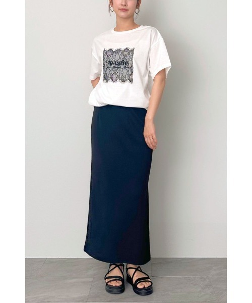 M.deux(エムドゥ)の「レースデザインロゴTシャツ(Tシャツ/カットソー・レディース・チャコールグレー/オフホワイト・MEDIUM)」の3枚目の写真