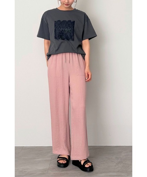 M.deux(エムドゥ)の「レースデザインロゴTシャツ(Tシャツ/カットソー・レディース・チャコールグレー/オフホワイト・MEDIUM)」の5枚目の写真