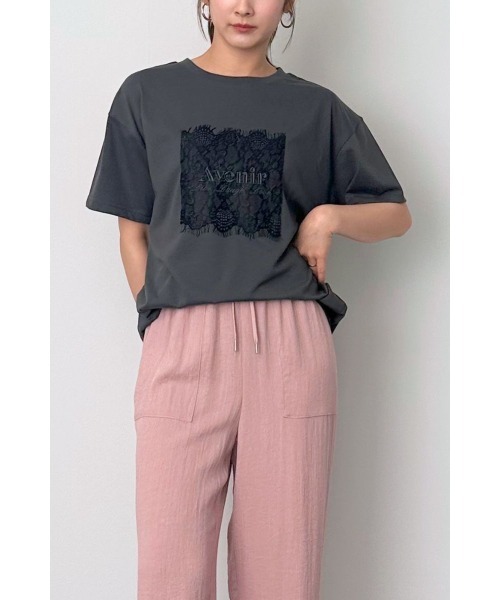 M.deux(エムドゥ)の「レースデザインロゴTシャツ(Tシャツ/カットソー・レディース・チャコールグレー/オフホワイト・MEDIUM)」の16枚目の写真