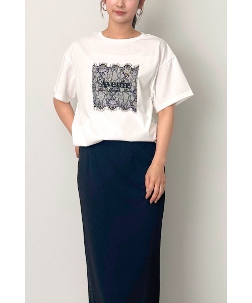 M.deux(エムドゥ)の「レースデザインロゴTシャツ(Tシャツ/カットソー・レディース・チャコールグレー/オフホワイト・MEDIUM)」の15枚目の写真