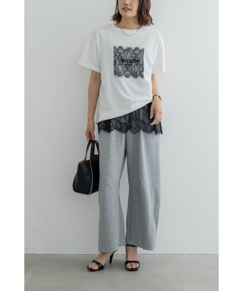 M.deux(エムドゥ)の「レースデザインロゴTシャツ(Tシャツ/カットソー・レディース・チャコールグレー/オフホワイト・MEDIUM)」の13枚目の写真