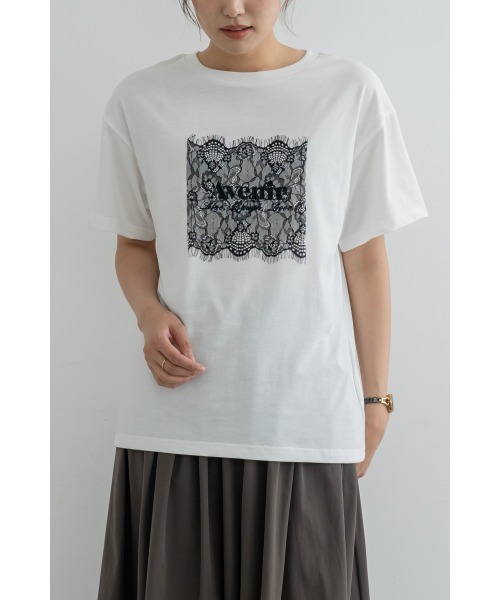 M.deux(エムドゥ)の「レースデザインロゴTシャツ(Tシャツ/カットソー・レディース・チャコールグレー/オフホワイト・MEDIUM)」の17枚目の写真