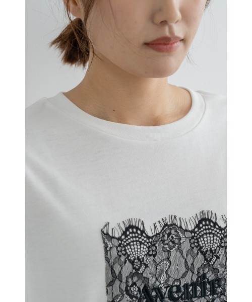 M.deux(エムドゥ)の「レースデザインロゴTシャツ(Tシャツ/カットソー・レディース・チャコールグレー/オフホワイト・MEDIUM)」の7枚目の写真