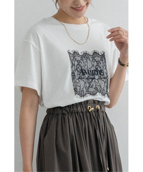 M.deux(エムドゥ)の「レースデザインロゴTシャツ(Tシャツ/カットソー・レディース・チャコールグレー/オフホワイト・MEDIUM)」の11枚目の写真