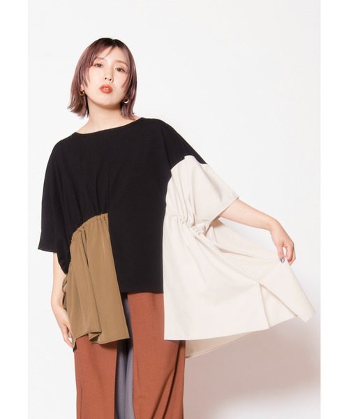 OSMOSIS(オズモーシス)の「ドロスト切替プルオーバー(Tシャツ/カットソー・レディース・ブラック/カーキ/ホワイト・ONE SIZE)」の1枚目の写真