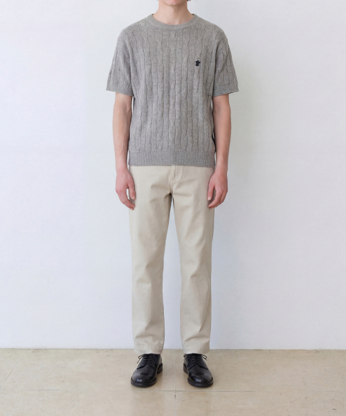 EDINBURGH CLUB（エディンバラクラブ）の「HIGH-TWIST LINEN CABLE S/S KNIT (GREY)（ニット/セーター・メンズ・グレー・SMALL/MEDIUM/LARGE/X-LARGE）」の2枚目の写真