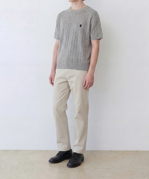 EDINBURGH CLUB（エディンバラクラブ）の「HIGH-TWIST LINEN CABLE S/S KNIT (GREY)（ニット/セーター・メンズ・グレー・SMALL/MEDIUM/LARGE/X-LARGE）」の3枚目の写真