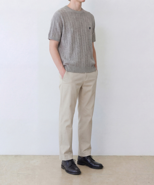 EDINBURGH CLUB（エディンバラクラブ）の「HIGH-TWIST LINEN CABLE S/S KNIT (GREY)（ニット/セーター・メンズ・グレー・SMALL/MEDIUM/LARGE/X-LARGE）」の4枚目の写真