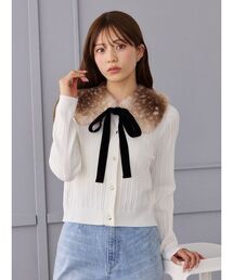 【WEB・一部店舗限定カラー】バンビファー襟付きニットカーディガン