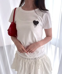 シンプルワンポイント手書きプリント半袖Tシャツ