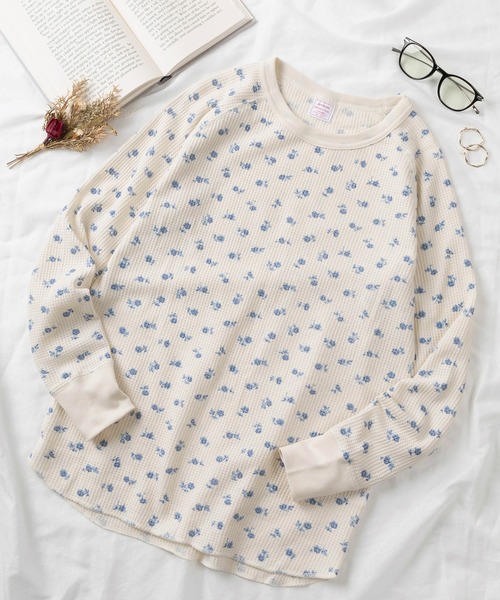 JEMORGAN(ジェーイーモーガン)の「【87】【JEMORGAN/ジェーイーモーガン】花柄 ワッフル クルーネック ロングスリーブ Tシャツ/レディース/ワンマイルウェア/リラックスウェア(Tシャツ/カットソー・レディース・ピンク系/レッド/ベージュ/グレー/ホワイト/ホワイト系/ピンク/ラベンダー/グレー系/ブルー系/ブルー/ブラック/ベージュ系・FREE)」の8枚目の写真
