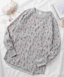 【87】【JEMORGAN/ジェーイーモーガン】花柄 ワッフル クルーネック ロングスリーブ Tシャツ/レディース/ワンマイルウェア/リラックスウェア