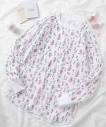 【87】【JEMORGAN/ジェーイーモーガン】花柄 ワッフル クルーネック ロングスリーブ Tシャツ/レディース/ワンマイルウェア/リラックスウェア