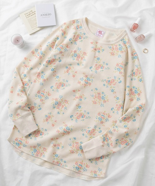 JEMORGAN(ジェーイーモーガン)の「【87】【JEMORGAN/ジェーイーモーガン】花柄 ワッフル クルーネック ロングスリーブ Tシャツ/レディース/ワンマイルウェア/リラックスウェア(Tシャツ/カットソー・レディース・ピンク系/レッド/ベージュ/グレー/ホワイト/ホワイト系/ピンク/ラベンダー/グレー系/ブルー系/ブルー/ブラック/ベージュ系・FREE)」の12枚目の写真