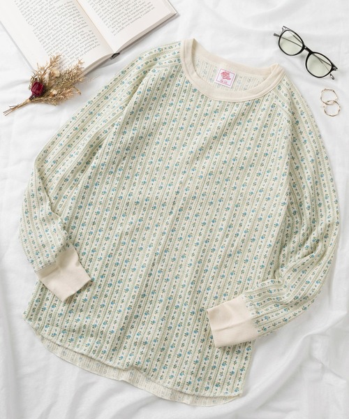 JEMORGAN(ジェーイーモーガン)の「【87】【JEMORGAN/ジェーイーモーガン】花柄 ワッフル クルーネック ロングスリーブ Tシャツ/レディース/ワンマイルウェア/リラックスウェア(Tシャツ/カットソー・レディース・ピンク系/レッド/ベージュ/グレー/ホワイト/ホワイト系/ピンク/ラベンダー/グレー系/ブルー系/ブルー/ブラック/ベージュ系・FREE)」の9枚目の写真