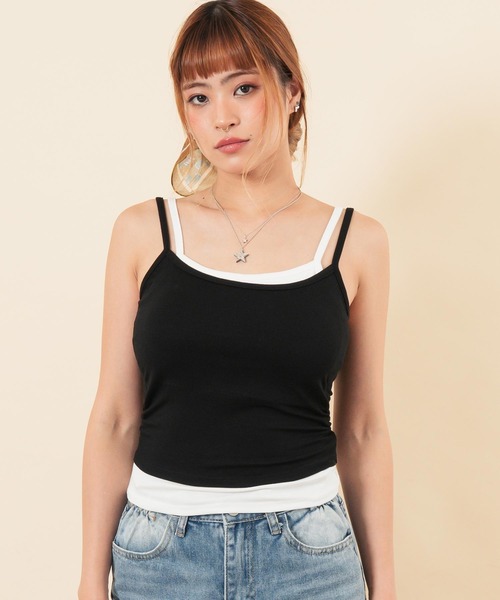 anap mimpi(アナップミンピ)の「カップ付きレイヤード風キャミソール(キャミソール・レディース・イエロー/グレー/ブラック・F)」の1枚目の写真