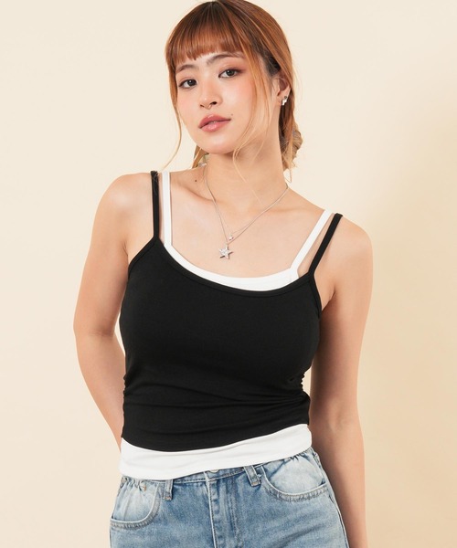 anap mimpi(アナップミンピ)の「カップ付きレイヤード風キャミソール(キャミソール・レディース・イエロー/グレー/ブラック・F)」の15枚目の写真