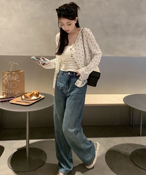 CANVAS+(キャンバスプラス)の「【CANVAS+】リボン柄シアーカーディガン(カーディガン/ボレロ・レディース・ホワイト/グレー・M)」の6枚目の写真