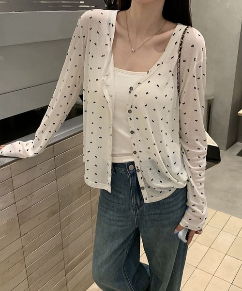 CANVAS+(キャンバスプラス)の「【CANVAS+】リボン柄シアーカーディガン(カーディガン/ボレロ・レディース・ホワイト/グレー・M)」の10枚目の写真