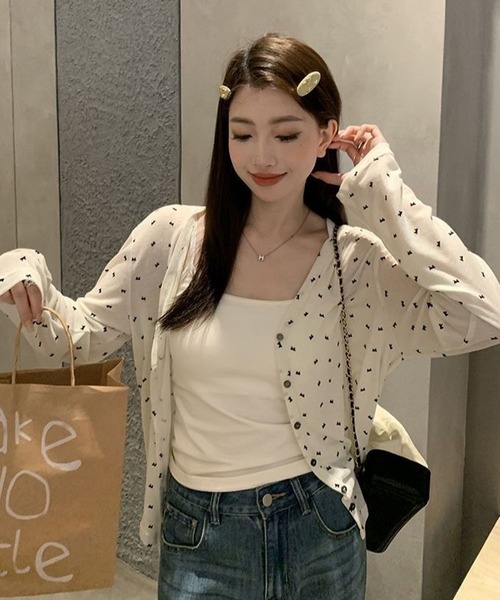CANVAS+(キャンバスプラス)の「【CANVAS+】リボン柄シアーカーディガン(カーディガン/ボレロ・レディース・ホワイト/グレー・M)」の13枚目の写真