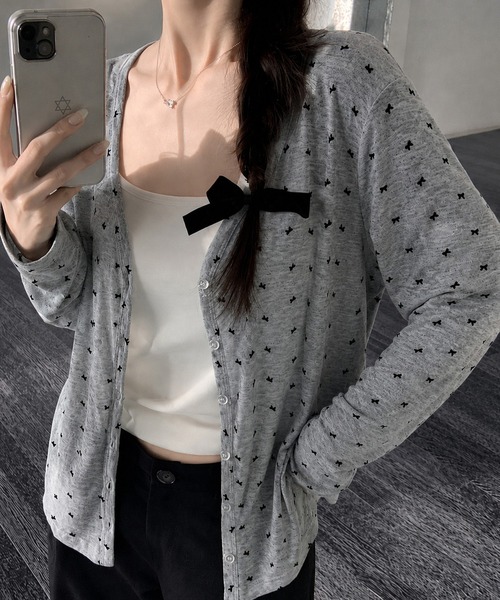 CANVAS+(キャンバスプラス)の「【CANVAS+】リボン柄シアーカーディガン(カーディガン/ボレロ・レディース・ホワイト/グレー・M)」の14枚目の写真