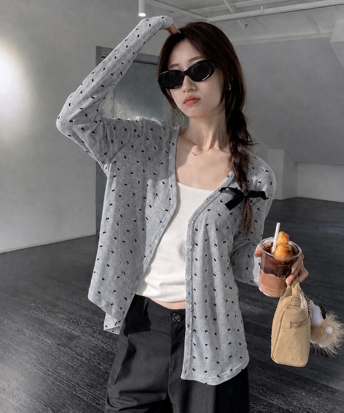 CANVAS+(キャンバスプラス)の「【CANVAS+】リボン柄シアーカーディガン(カーディガン/ボレロ・レディース・ホワイト/グレー・M)」の15枚目の写真