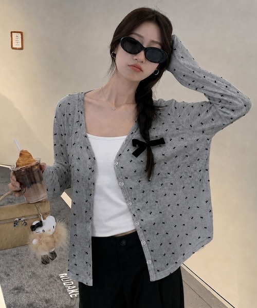 CANVAS+(キャンバスプラス)の「【CANVAS+】リボン柄シアーカーディガン(カーディガン/ボレロ・レディース・ホワイト/グレー・M)」の16枚目の写真