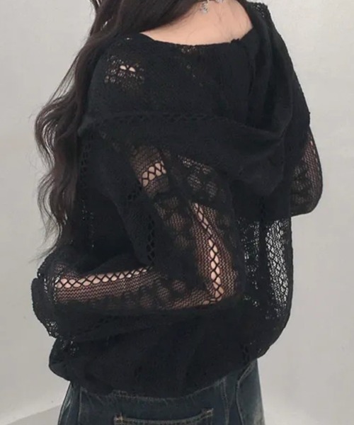 FLINEA(フリネア)の「フード付きパンチングレースジャケット(カーディガン/ボレロ・レディース・ブラック/ベージュ・FREE)」の3枚目の写真