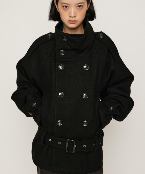 SLY(スライ)の「【AW PRE ORDER 第2弾】OVER STAND PEA COAT オーバースタンドピーコート 冬服 スタンドネック ハイネック(ブルゾン・レディース・ブラック/ベージュ/杢グレー・FREE)」の1枚目の写真