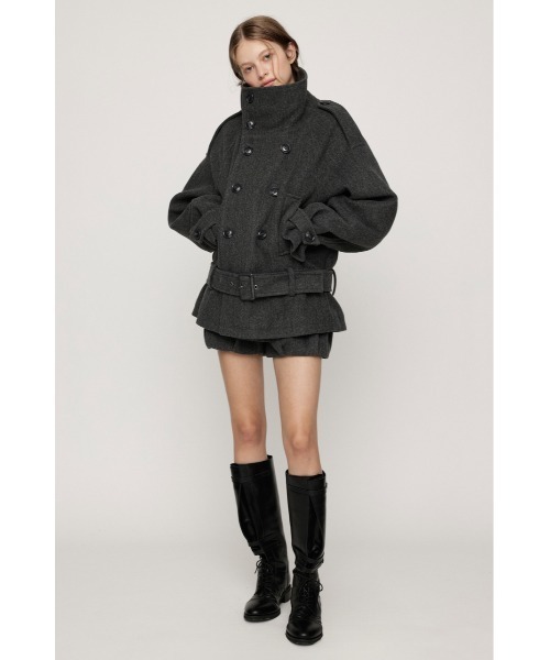 SLY(スライ)の「【AW PRE ORDER 第2弾】OVER STAND PEA COAT オーバースタンドピーコート 冬服 スタンドネック ハイネック(ブルゾン・レディース・ブラック/ベージュ/杢グレー・FREE)」の12枚目の写真