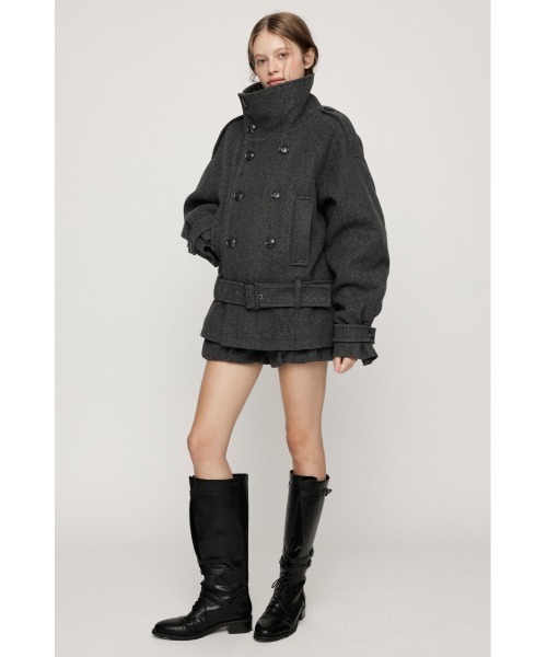SLY(スライ)の「【AW PRE ORDER 第2弾】OVER STAND PEA COAT オーバースタンドピーコート 冬服 スタンドネック ハイネック(ブルゾン・レディース・ブラック/ベージュ/杢グレー・FREE)」の13枚目の写真
