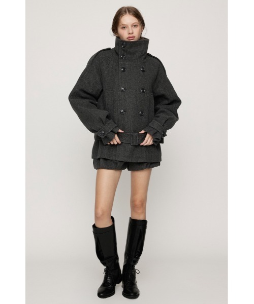 SLY(スライ)の「【AW PRE ORDER 第2弾】OVER STAND PEA COAT オーバースタンドピーコート 冬服 スタンドネック ハイネック(ブルゾン・レディース・ブラック/ベージュ/杢グレー・FREE)」の14枚目の写真