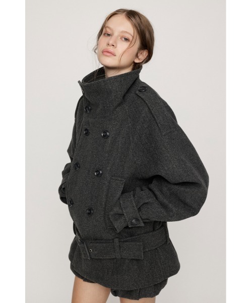SLY(スライ)の「【AW PRE ORDER 第2弾】OVER STAND PEA COAT オーバースタンドピーコート 冬服 スタンドネック ハイネック(ブルゾン・レディース・ブラック/ベージュ/杢グレー・FREE)」の16枚目の写真