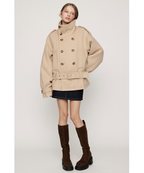 SLY(スライ)の「【AW PRE ORDER 第2弾】OVER STAND PEA COAT オーバースタンドピーコート 冬服 スタンドネック ハイネック(ブルゾン・レディース・ブラック/ベージュ/杢グレー・FREE)」の19枚目の写真