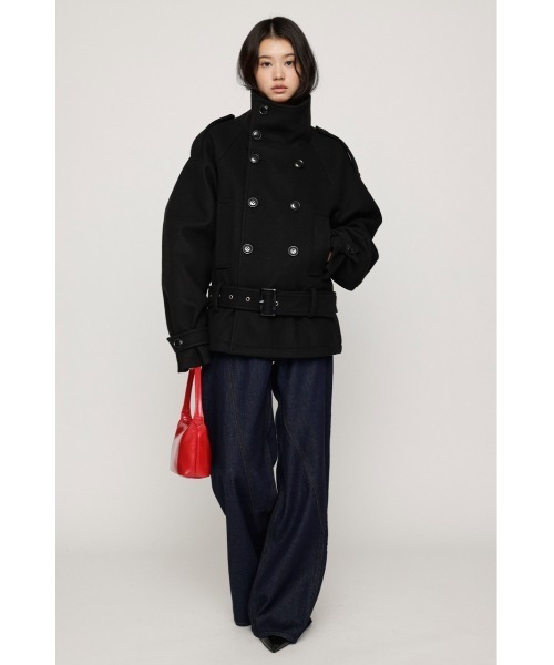 SLY(スライ)の「【AW PRE ORDER 第2弾】OVER STAND PEA COAT オーバースタンドピーコート 冬服 スタンドネック ハイネック(ブルゾン・レディース・ブラック/ベージュ/杢グレー・FREE)」の4枚目の写真
