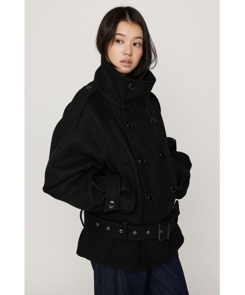 SLY(スライ)の「【AW PRE ORDER 第2弾】OVER STAND PEA COAT オーバースタンドピーコート 冬服 スタンドネック ハイネック(ブルゾン・レディース・ブラック/ベージュ/杢グレー・FREE)」の6枚目の写真