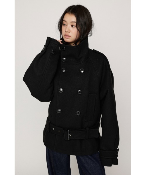 SLY(スライ)の「【AW PRE ORDER 第2弾】OVER STAND PEA COAT オーバースタンドピーコート 冬服 スタンドネック ハイネック(ブルゾン・レディース・ブラック/ベージュ/杢グレー・FREE)」の7枚目の写真