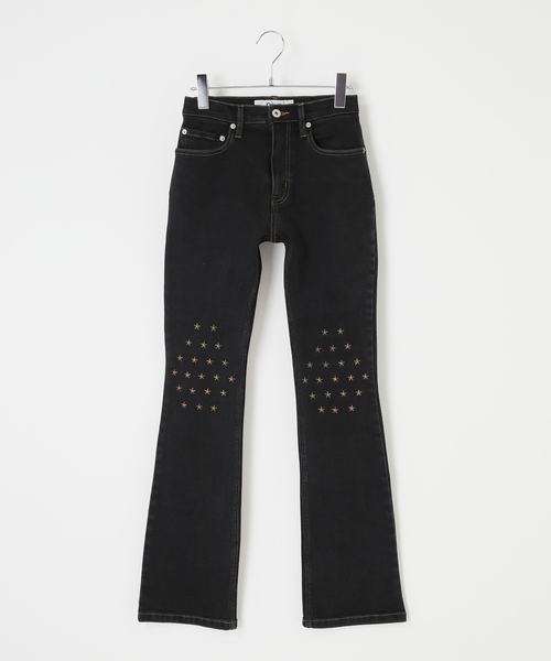 Oriens JOURNAL STANDARD（オリエンス ジャーナルスタンダード）の「ニースター スタデッドパンツ（デニムパンツ・レディース・ブラック/ベージュ・38/36）」の2枚目の写真