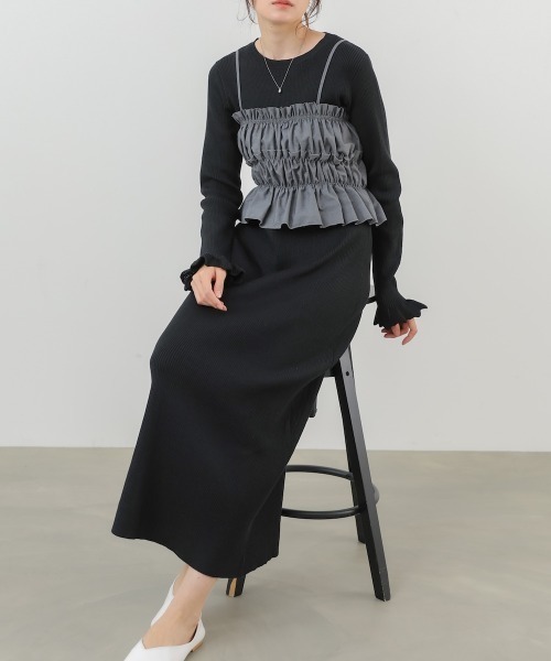 Bab（バブ）の「【選べるサイズ展開】ビスチェSETニットワンピース（ワンピース・レディース・杢グレー/ブラック/アイボリー・MEDIUM/SMALL）」の2枚目の写真