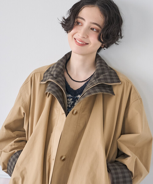 FREAK'S STORE(フリークスストア)の「配色 ダブル襟ブルゾン/レイヤードカラーブルゾン(ブルゾン・レディース・オフホワイト/ブラック/ベージュ・フリ-)」の6枚目の写真