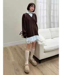 シャツドッキングニットミニワンピース